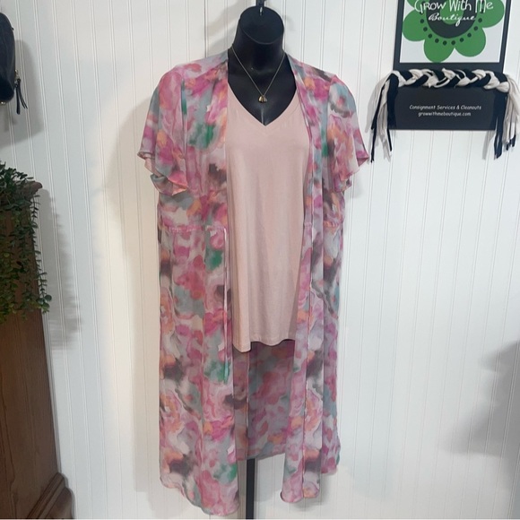 Pink and Multicolor Sheer Kimono with Top 2X - Picture 1 of 5